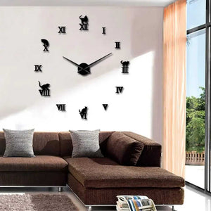 RELOJ DE PARED CON DISEÑO DE GATOS EN 3D (120CM)